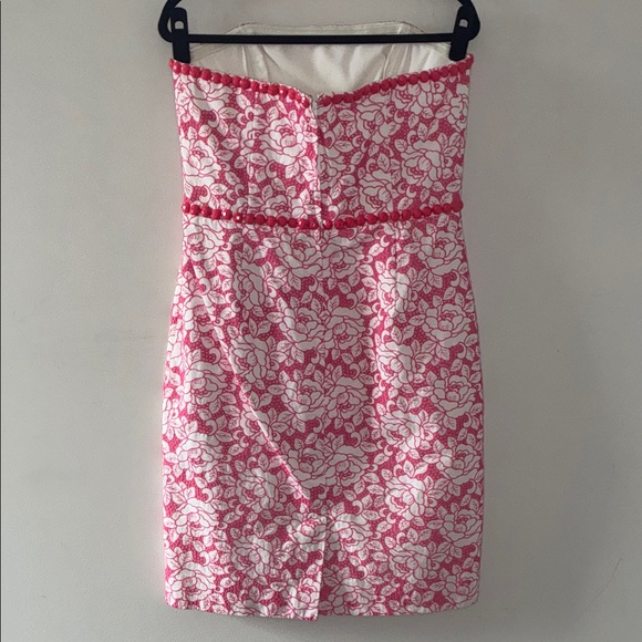 Lilly Pulitzer Allegra White Pink Roses Beaded Strapless Eyelet Lace‎ Dress - Picture 4 of 5